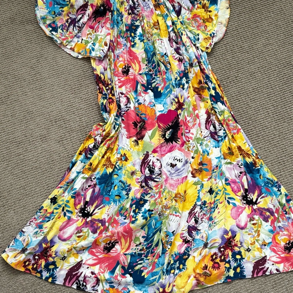 H&M Yellow and Blue Off-the-Shoulder Maxi Sundress